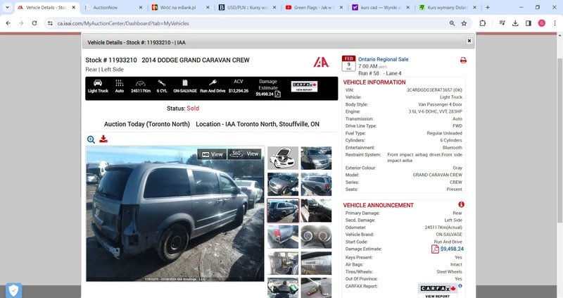 Dodge Caravan cena 19680 przebieg: 245150, rok produkcji 2014 z Krasnystaw małe 232